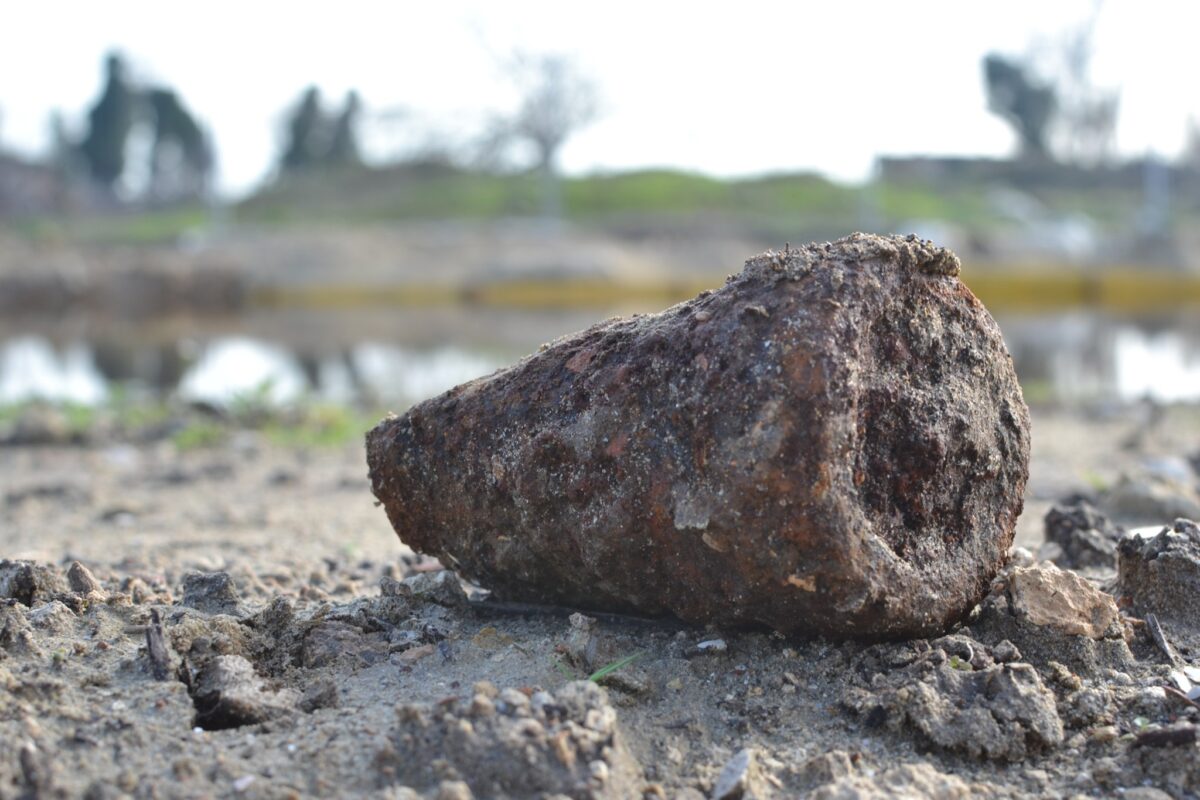 Rusty artillery shell on the Certosa island