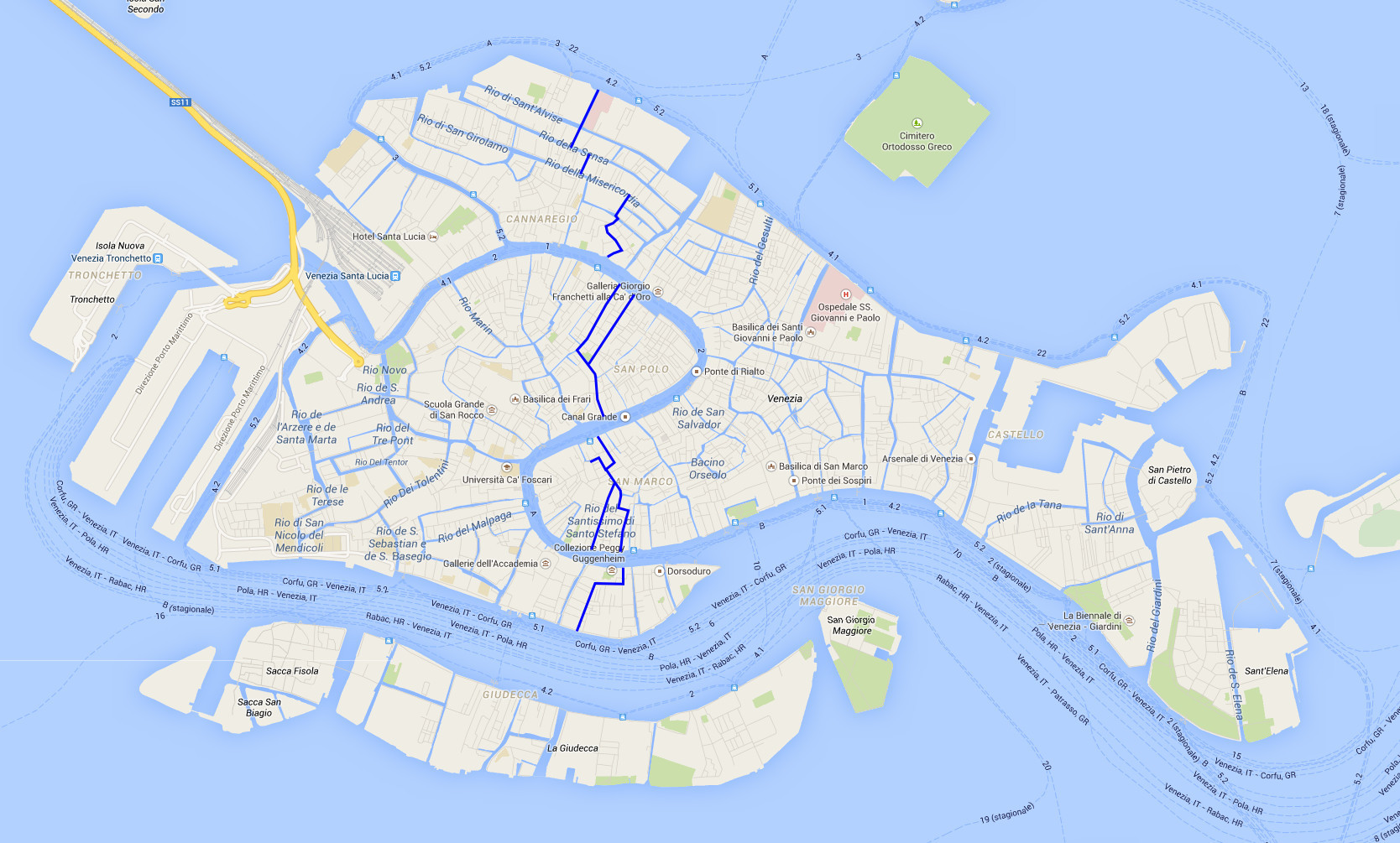 Venezia interdizioni kayak - percorsi blu