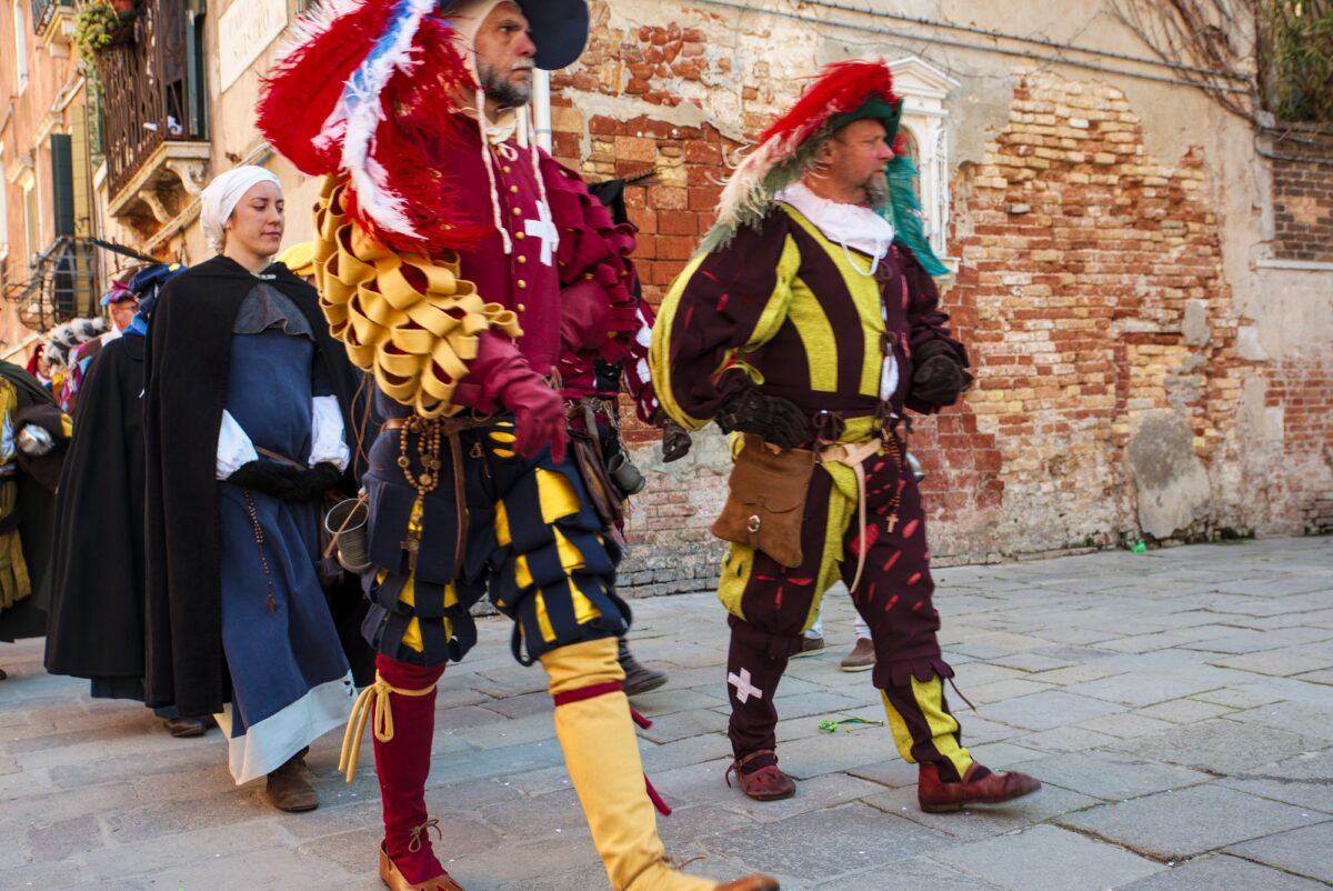 Medieval beaus during the Festa delle Marie in Venice