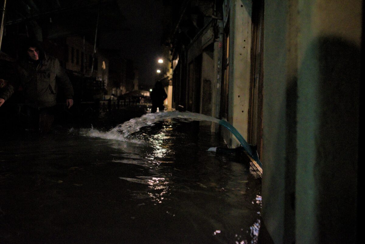 High tide in Venice - trying in vain to keep the trattoria dry