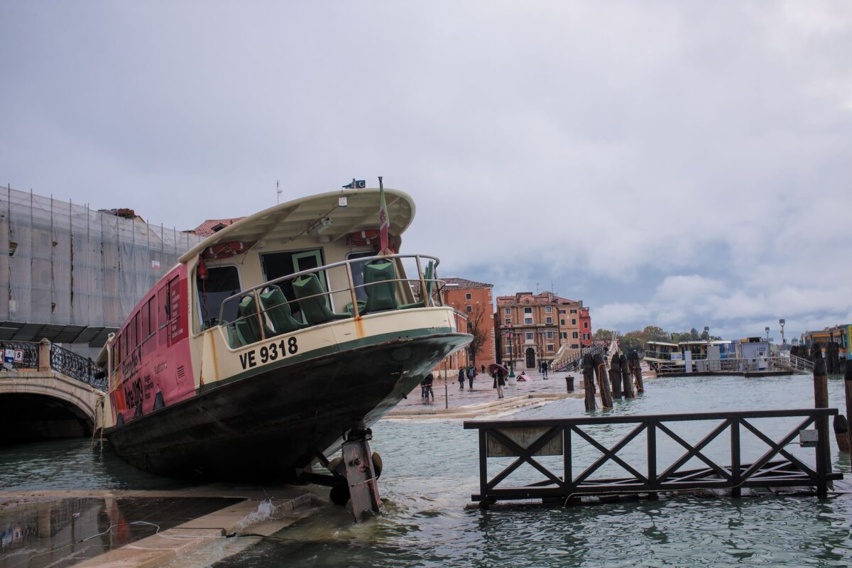 Wrecked vaporetto in central Venice 