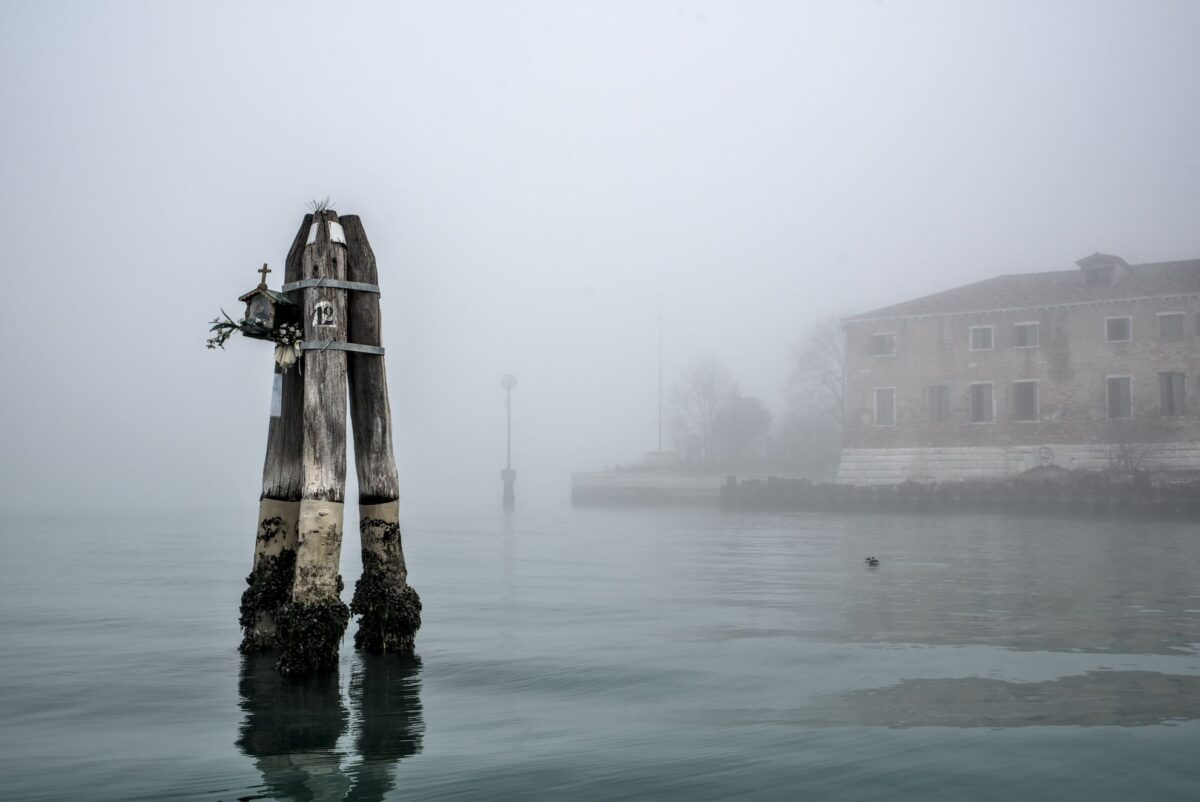 The Venetian lagoon on the fog - briccola with altar