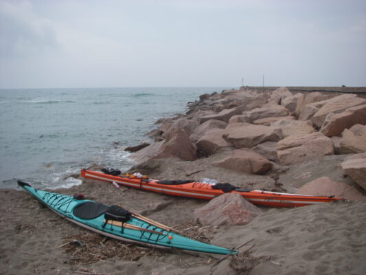The kayaks on the beach of San Giovanni after our arrival
