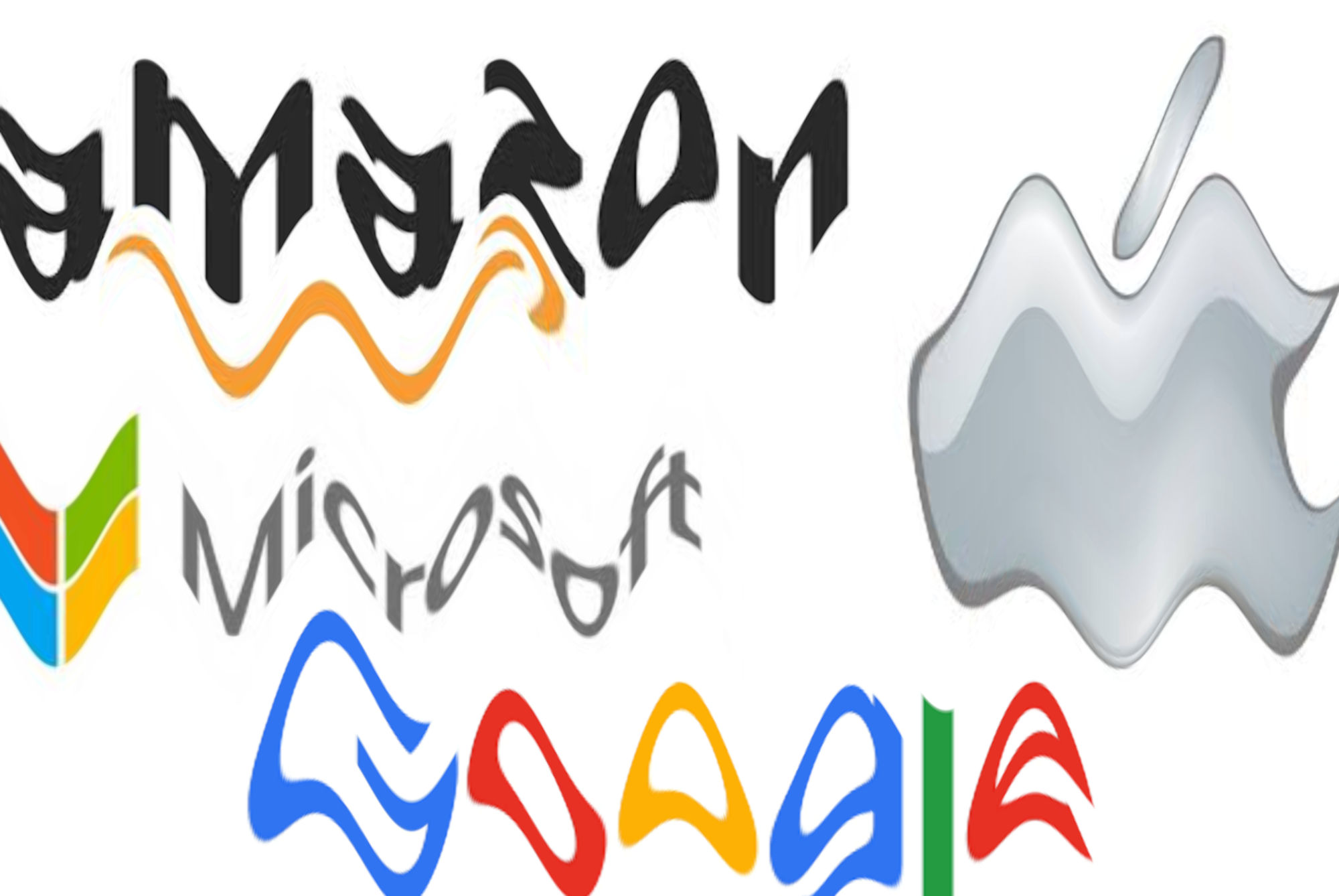 Distorted logos of Amazon, Apple, Microsoft and Google - symbolically de-googling